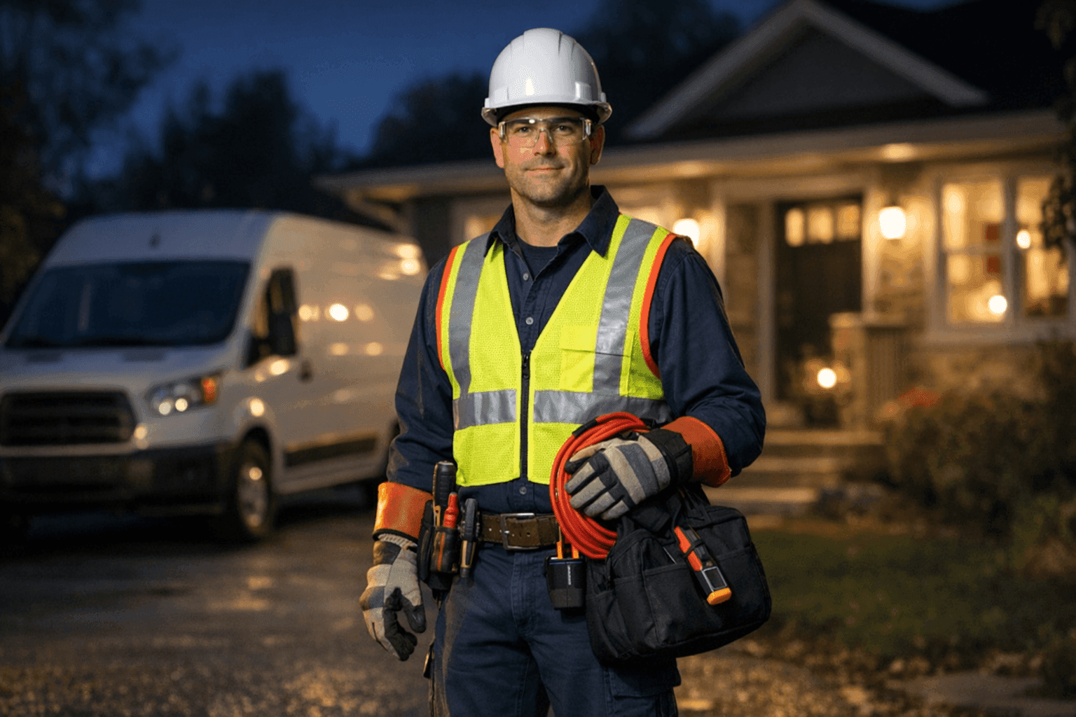 Electrician providing emergency service at night