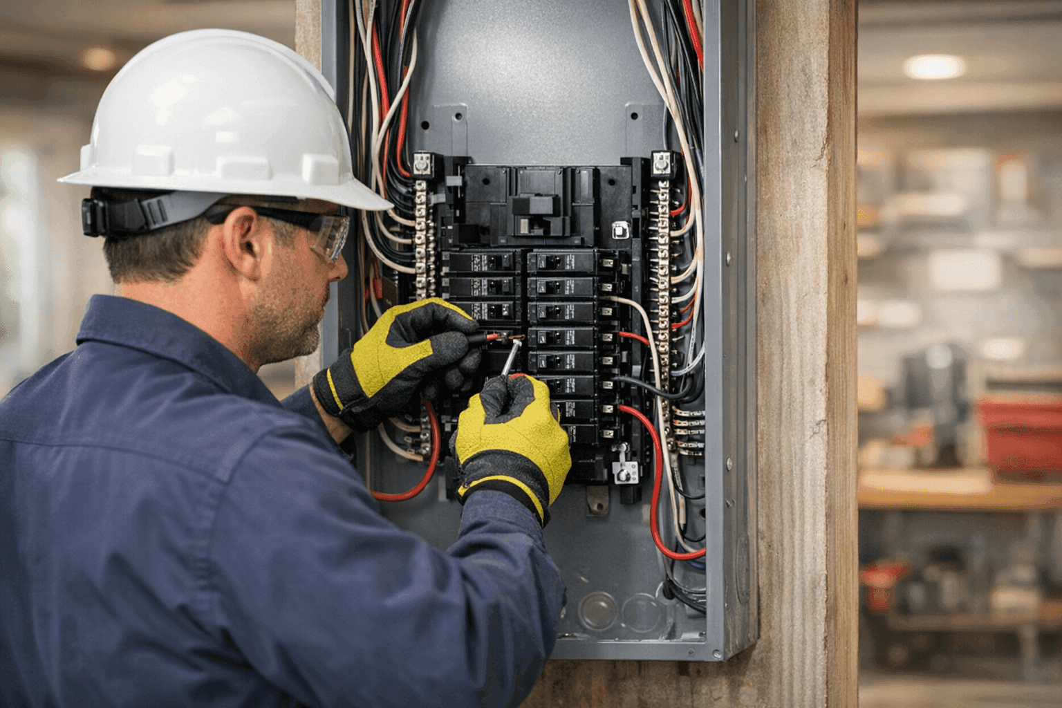 Electrician upgrading a residential electrical panel