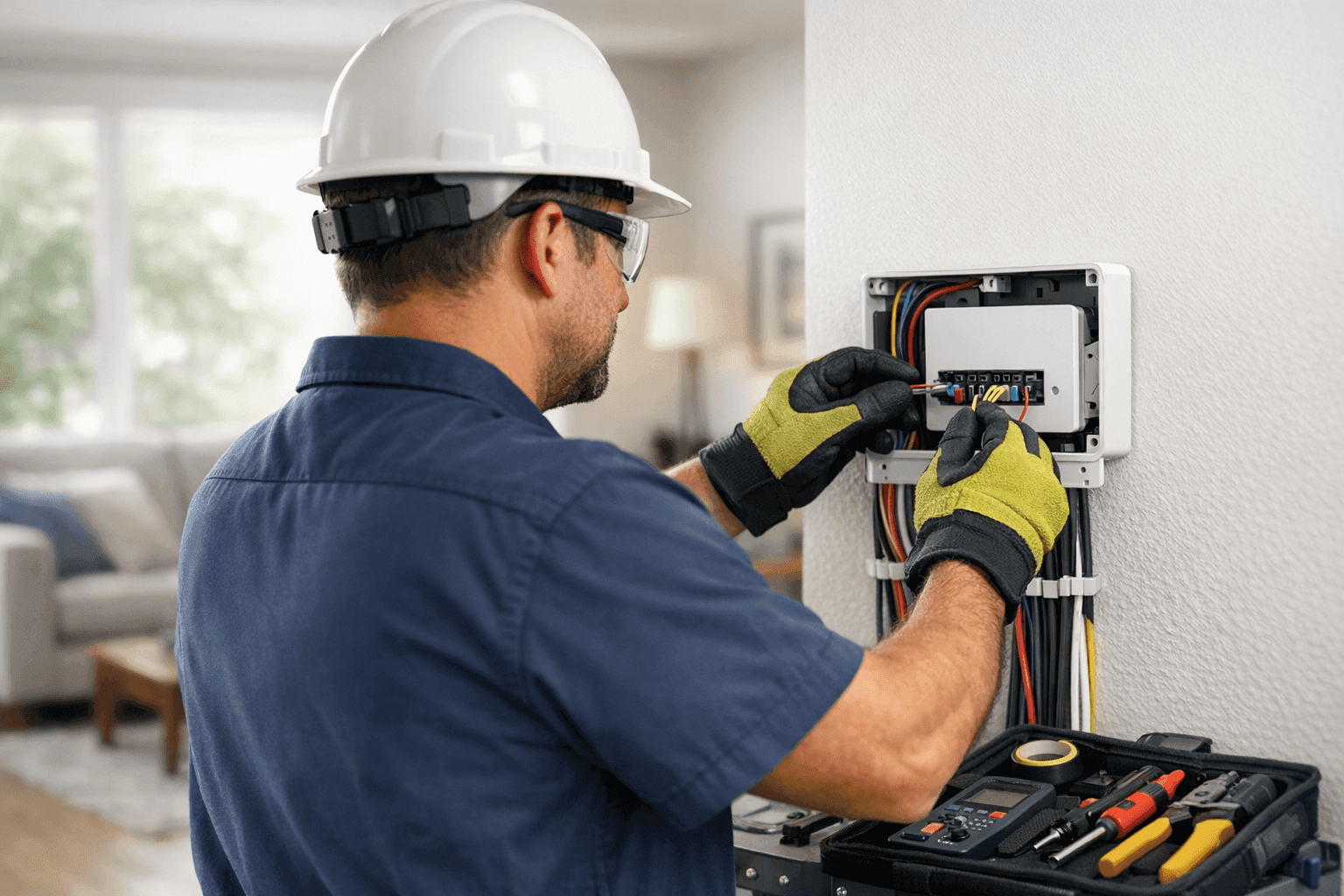 Electrician configuring smart home automation system