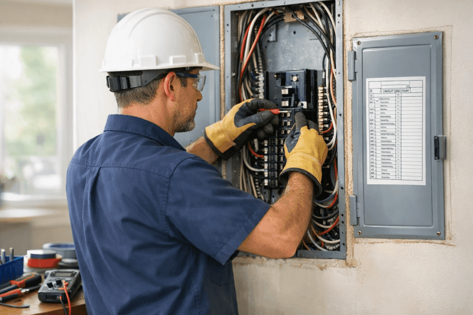 Electrician performing professional installation of new wiring