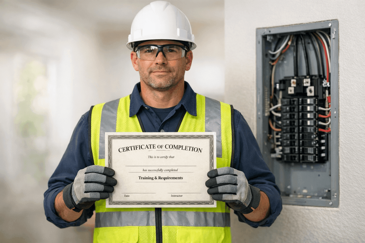 Electrician holding an electrical safety certificate